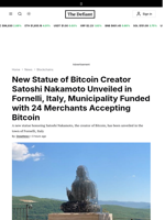 New Statue of Bitcoin Creator Satoshi Nakamoto Unveiled in Fornelli, Italy, Municipality Funded with 24 Merchants Accepting Bitcoin - 