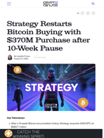 Strategy Restarts Bitcoin Buying with $370M Purchase after 10-Week Pause