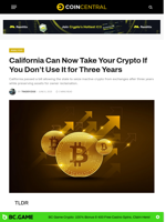 California Can Now Take Your Crypto If You Don't Use It for Three Years - CoinCentral