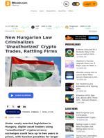 New Hungarian Law Criminalizes 'Unauthorized' Crypto Trades, Rattling Firms – Regulation Bitcoin News