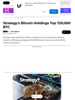 Strategy's Bitcoin Holdings Top 720,000 BTC - U.Today