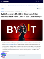 Bybit Recovers $1.46B in Ethereum After Historic Hack – But Does It Still Owe Money?