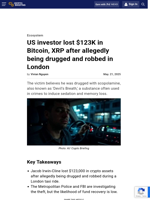 Fake taxi: Investor lost $123,000 in Bitcoin, XRP after allegedly being drugged and robbed in London