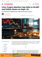Live: Crypto Market Cap Falls to $3.89T and Other News on Sept. 22 - Coinspeaker
