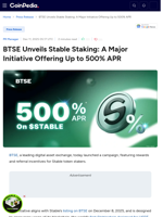 BTSE Unveils Stable Staking: A Major Initiative Offering Up to 500% APR