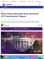 Brian Quintenz Nomination For CFTC Chair Withdrawn: Politico