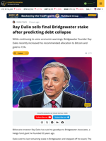 Ray Dalio Exits Bridgewater After Debt Warning, Backing BTC