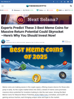 Experts Predict These 3 Best Meme Coins for Massive Return Potential Could Skyrocket—Here’s Why You Should Invest Now! - TheNewsCrypto