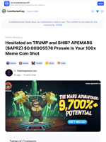 Hesitated on TRUMP and SHIB? APEMARS ($APRZ) $0.00005576 Presale Is Your 100x Meme Coin Shot: Guest Post by Tokentopnews.com | CoinMarketCap