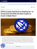 2025’s Crypto Gold Rush Is Heating Up—Is Aureal One (DLUME) the Best Crypto to Invest in Right Now?