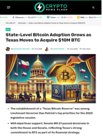 State-Level Bitcoin Adoption Grows as Texas Moves to Acquire $10M BTC - Crypto News Flash