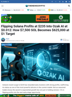 Flipping Solana Profits at $235 Into Ozak AI at $0.012: How $7,500 SOL Becomes $625,000 at $1 Target