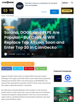 Solana, DOGE, and PEPE Are Popular—But Ozak AI Will Replace Top Altcoin Soon and Enter Top 20 in CoinGecko | Live Bitcoin News