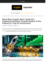 Must-Buy Crypto Alert: Ozak AI’s Explosive October Growth Makes It the Industry’s Top AI Investment