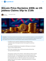 Bitcoin Price Reclaims $90k as US Jobless Claims Slip to 216k - CryptoNewsZ