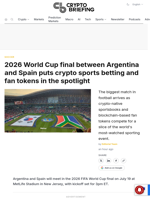 2026 World Cup final between Argentina and Spain puts crypto sports betting and fan tokens in the spotlight