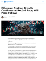 Ethereum Staking Growth Continues at Record Pace; Will Price Follow?