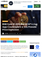 BNB Eyes $1,200, But $TAP's Live App Could Spark a 50x Presale Price Explosion | Live Bitcoin News