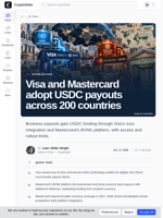 Visa and Mastercard adopt USDC payouts across 200 countries