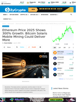 Ethereum Price 2025 Shows 300% Growth: Bitcoin Solaris Mobile Mining Could Deliver More
