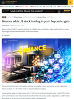 Binance Launches Tokenized US Equities with 24/5 Trading