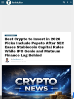 Best Crypto to Invest in 2026 Picks Include Pepeto After SEC Eases Stablecoin Capital Rules While IPO Genie and Mutuum Finance Lag Behind - TechBullion