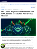 RWA Crypto Projects Gain Momentum with AVAX, Zexpire, and VeChain Accelerating Adoption