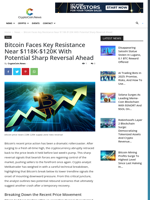 Bitcoin Faces Key Resistance Near $118K-$120K With Potential Sharp Reversal Ahead - CryptoCoin.News