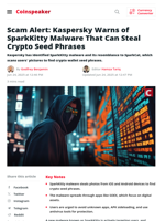 Scam Alert: Kaspersky Warns of SparkKitty Malware That Can
Steal Crypto Seed Phrases