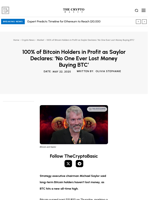 100% of Bitcoin Holders in Profit as Saylor Declares: ‘No One Ever Lost Money Buying BTC’