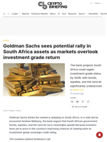 Goldman Sachs sees potential rally in South Africa assets as markets overlook investment grade return