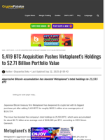 5,419 BTC Acquisition Pushes Metaplanet's Holdings to $2.71 Billion Portfolio Value