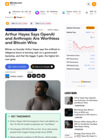 Arthur Hayes Says OpenAI and Anthropic Are Worthless and Bitcoin Wins