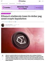 Ethena’s stablecoin loses its dollar peg amid crypto liquidation - Coinfea