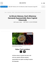 As Bitcoin Matures, Each Milestone Demands Exponentially More Capital: Glassnode