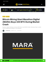 Bitcoin Mining Giant Marathon Digital (MARA) Buys 400 BTC During Market Crash - CoinCentral