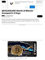 $670,000,000 Worth of Bitcoin Scooped in 3 Days - U.Today