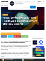 Tether Unveils Privacy-First Health App as AI Investment Strategy Expand | Live Bitcoin News