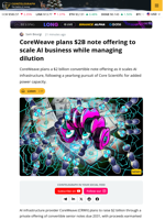 CoreWeave Plans $2B Convertible Note Offering for Expansion
