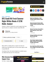 BTC Could Hit Fresh Summer Highs Within Weeks if $73K Holds: Analyst