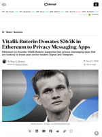 Vitalik Buterin Donates $765K in Ethereum to Privacy Messaging Apps - Decrypt