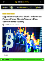 DigiAsia Corp (FAAS) Stock: Indonesian Fintech Firm's Bitcoin Treasury Plan Sends Shares Soaring - CoinCentral