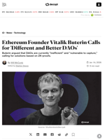 Ethereum Founder Vitalik Buterin Calls for 'Different and Better DAOs' - Decrypt