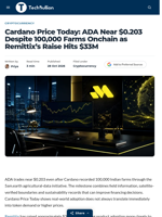 Cardano Price Today: ADA Near $0.203 Despite 100,000 Farms Onchain as Remittix's Raise Hits $33M - TechBullion