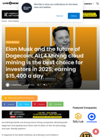 Elon Musk and the future of Dogecoin: ALL4 Mining cloud mining is the best choice for investors in 2025, earning $15,400 a day | Live Bitcoin News