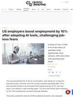 US employers boost employment by 10% after adopting AI tools, challenging job-loss fears