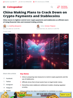 China Making Plans to Crack Down on Crypto Payments and Stablecoins - Coinspeaker