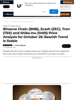 Binance Chain (BNB), Zcash (ZEC), Tron (TRX) and Shiba Inu (SHIB) Price Analysis for October 26: Bearish Trend Is Stable - U.Today