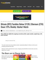 Bitcoin (BTC) Tumbles Below $112K, Ethereum (ETH) Down 13% Weekly: Market Watch