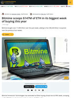 Bitmine’s Increased ETH Accumulation Streak Continues for 4th Week